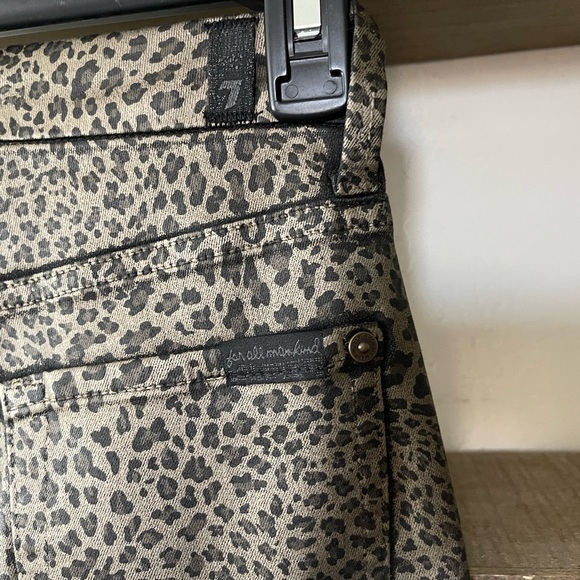 7 For All Mankind| Leopard Print Straight Jeans with Raw Hem—Waxed Material••• - Picture 10 of 16